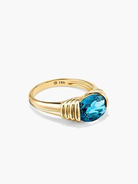 Like New Mejuri London Blue Topaz, 14k Yellow Gold, Size 6